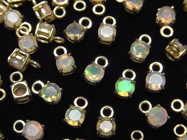 [Video] High Quality Ethiopia Opal AAA Bezel Setting Round Faceted 4x4mm 18KGP 2pcs