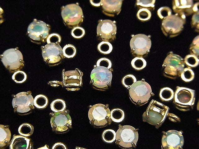 [Video] High Quality Ethiopia Opal AAA Bezel Setting Round Faceted 4x4mm 18KGP 2pcs