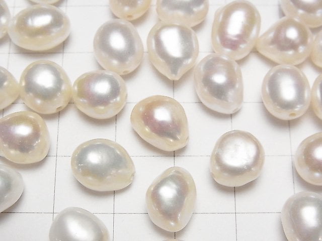 [Video] Fresh Water Pearl AA++ Loose stone Potato-Baroque 8-12mm [Half Drilled Hole] White 5pcs