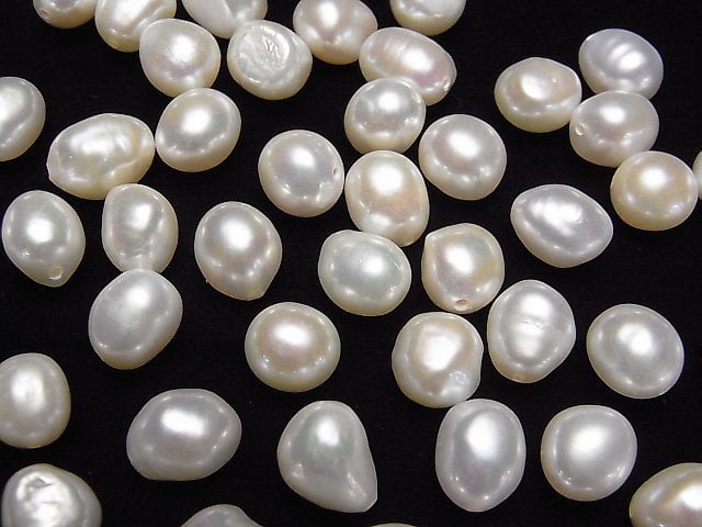 [Video] Fresh Water Pearl AA++ Loose stone Potato-Baroque 8-12mm [Half Drilled Hole] White 5pcs