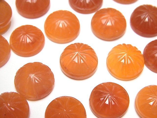 [Video] High Quality Carnelian AAA Carved Round Cabochon 12x12mm 2pcs