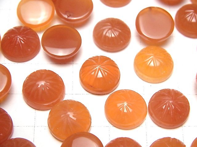 [Video] High Quality Carnelian AAA Carved Round Cabochon 12x12mm 2pcs
