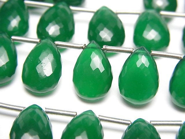 [Video] High Quality Green Onyx AAA Pear shape Faceted Briolette 12x8mm 1strand (8pcs)