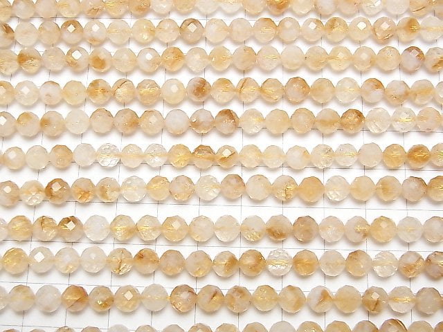 [Video] High Quality! Bi-color Citrine AA+ 64Faceted Round 6mm 1strand beads (aprx.15inch / 37cm)