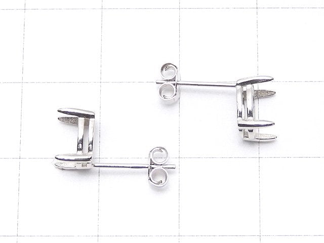 [Video] Silver925 4prong Earstuds Earrings Empty Frame & Catch Oval Faceted 8x6mm Rhodium Plated 1pair (2 pieces)