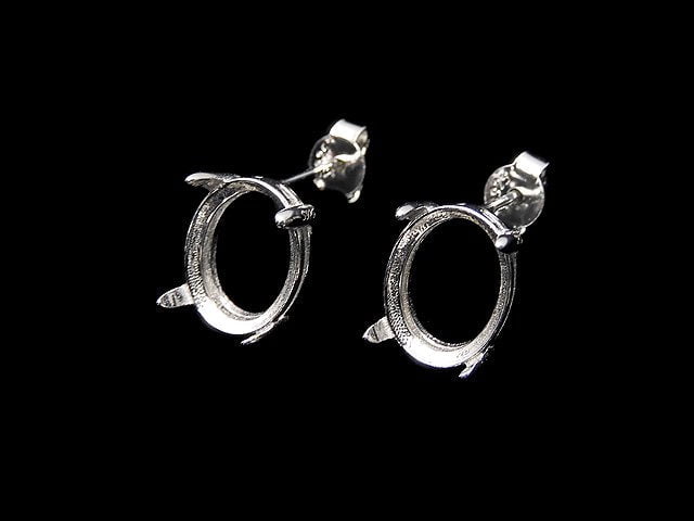 [Video] Silver925 4prong Earstuds Earrings Empty Frame & Catch Oval Faceted 10x8mm Rhodium Plated 1pair (2 pieces)