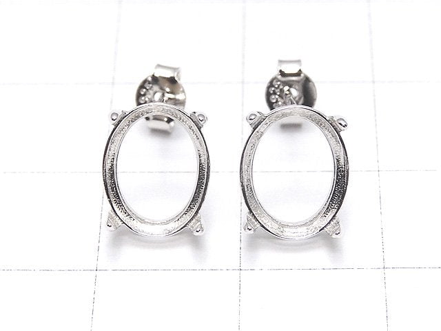 [Video] Silver925 4prong Earstuds Earrings Empty Frame & Catch Oval Faceted 10x8mm Rhodium Plated 1pair (2 pieces)