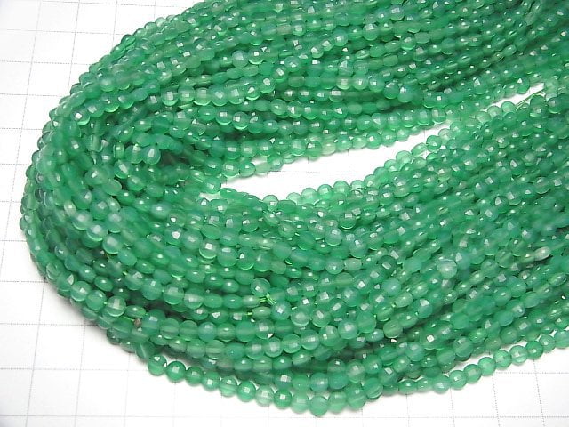 High Quality! Green Onyx AAA- Faceted Coin 4x4x2mm 1strand beads (aprx.15inch / 37cm)