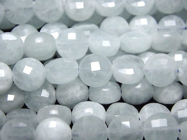 High Quality!  Aquamarine AA+ Faceted Coin 8x8x5.5mm half or 1strand beads (aprx.15inch/37cm)