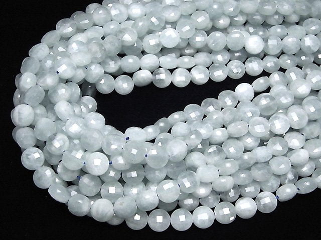 High Quality!  Aquamarine AA+ Faceted Coin 8x8x5.5mm half or 1strand beads (aprx.15inch/37cm)