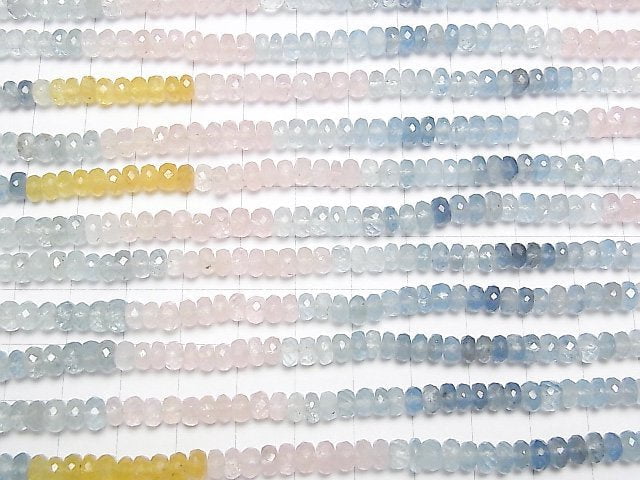 [Video] High Quality Beryl Mix (Multicolor Aquamarine) AA++ Faceted Button Roundel half or 1strand beads (aprx.14inch / 34cm)