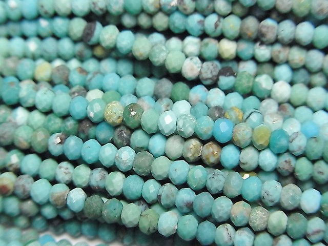 [Video] High Quality! Turquoise AA Faceted Button Roundel 3x3x2mm 1strand beads (aprx.15inch / 37cm)