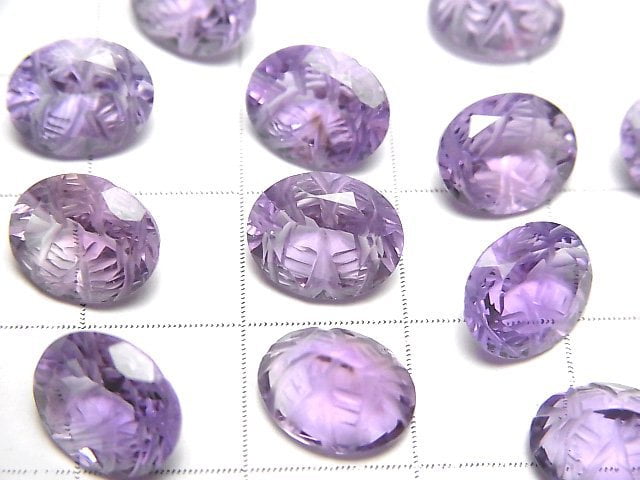 [Video] High Quality Amethyst AAA Carved Oval Faceted 10x8mm 2pcs