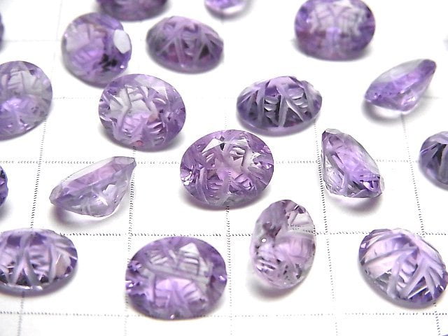 [Video] High Quality Amethyst AAA Carved Oval Faceted 10x8mm 2pcs