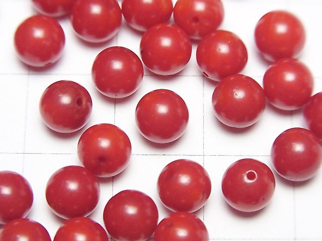 [Video] Red Coral (Dyed) Half Drilled Hole Round 6mm 10pcs
