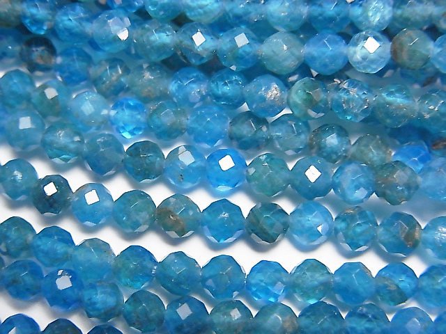 [Video] High Quality! Blue Apatite AA+ Faceted Round 4mm 1strand beads (aprx.15inch / 37cm)