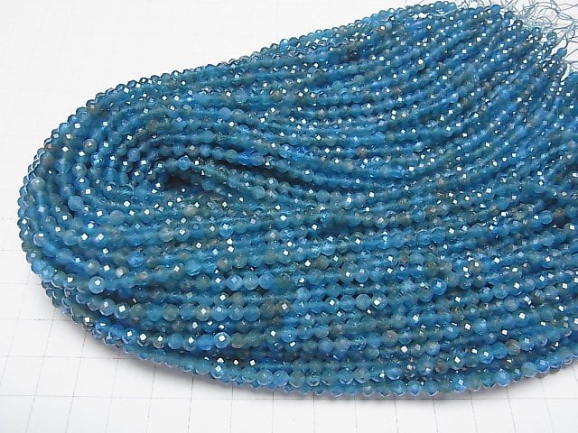 [Video] High Quality! Blue Apatite AA+ Faceted Round 4mm 1strand beads (aprx.15inch / 37cm)
