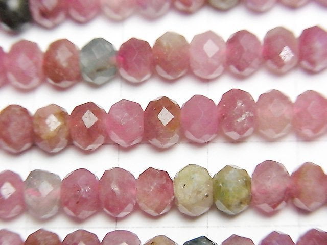 [Video] High Quality! Multicolor Tourmaline AA++ Faceted Button Roundel 5x5x4mm half or 1strand beads (aprx.15inch / 37cm)