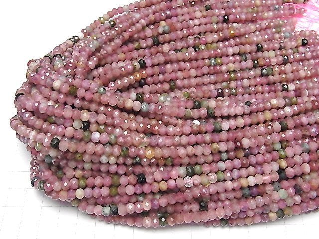 [Video] High Quality! Multicolor Tourmaline AA++ Faceted Button Roundel 5x5x4mm half or 1strand beads (aprx.15inch / 37cm)