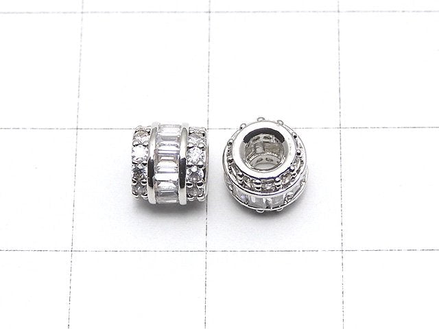Metal parts Roundel (Tube) 6x6.5x6.5mm Silver color (with CZ) 1pc