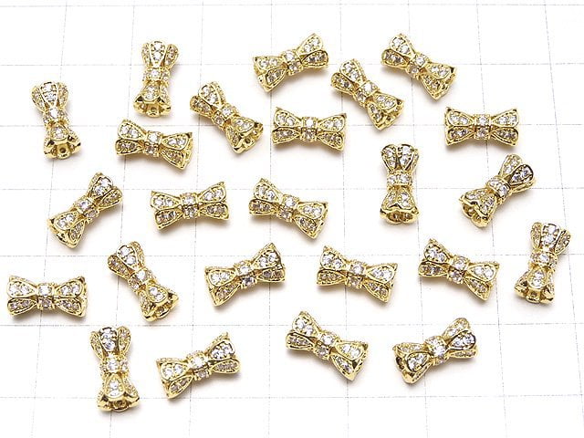 Metal parts Ribon Tube 10x6x6mm Gold color (with CZ) 1pc