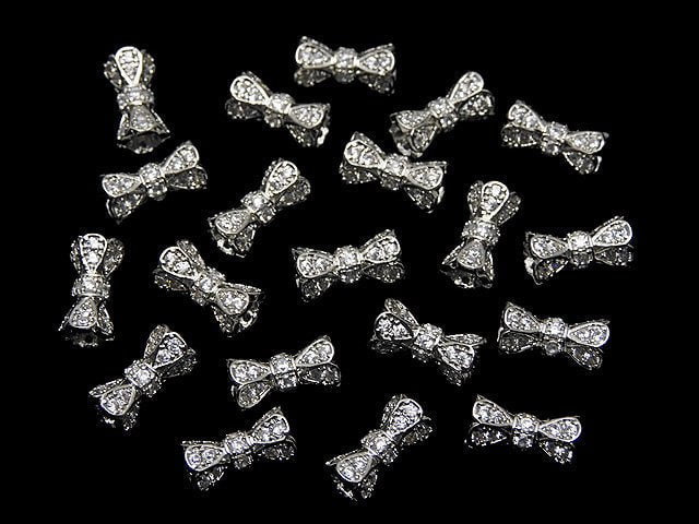 Metal parts Ribon Tube 10x6x6mm Silver color (with CZ) 1pc