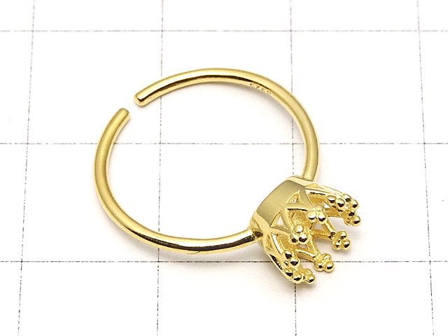 [Video] Silver925 Crown Ring Empty Frame (Claw Clasp) Round Faceted 6mm 18KGP Free Size 1pc