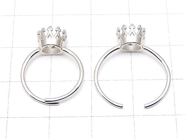 [Video] Silver925 Crown Ring Empty Frame (Claw Clasp) Round Faceted 6mm Rhodium Plated Free Size 1pc