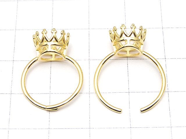 [Video] Silver925 Crown Ring Empty Frame (Claw Clasp) Round Faceted 8mm 18KGP Free Size 1pc