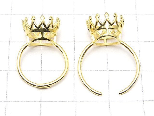 [Video] Silver925 Crown Ring Frame (Prong Setting) Round Faceted 10mm 18KGP Free Size 1pc
