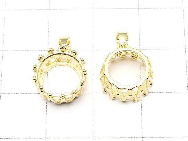 [Video] Silver925 Crown Pendant Empty Frame Round Faceted 10mm 18KGP 1pc