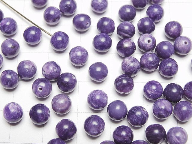 [Video] Charoite AAA- Half Drilled Hole Round 6mm 4pcs