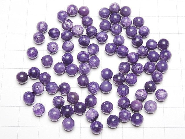 [Video] Charoite AAA- Half Drilled Hole Round 6mm 4pcs