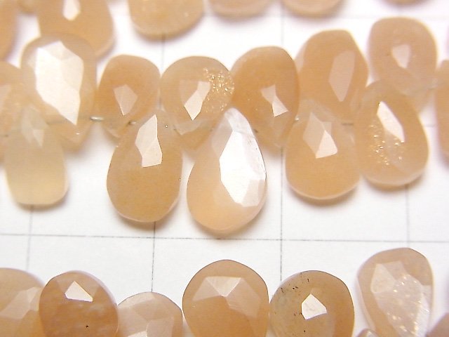 [Video] High Quality Peach Moonstone AA++ Pear shape Faceted Briolette half or 1strand beads (aprx.7inch / 18cm)