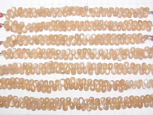 [Video] High Quality Peach Moonstone AA++ Pear shape Faceted Briolette half or 1strand beads (aprx.7inch / 18cm)