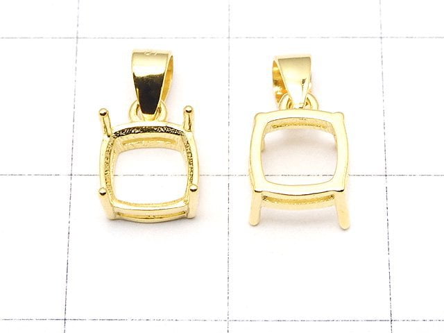 [Video] Silver925 Pendant Empty Frame Square Faceted 6mm 18KGP 1pc