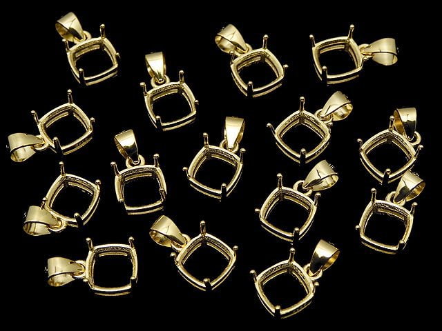 [Video] Silver925 Pendant Empty Frame Square Faceted 6mm 18KGP 1pc