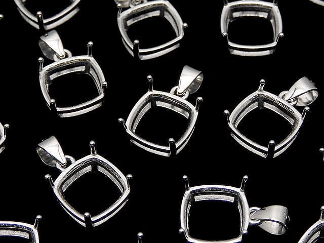 [Video] Silver925 Pendant Empty Frame Square Faceted 8mm Rhodium Plated 1pc