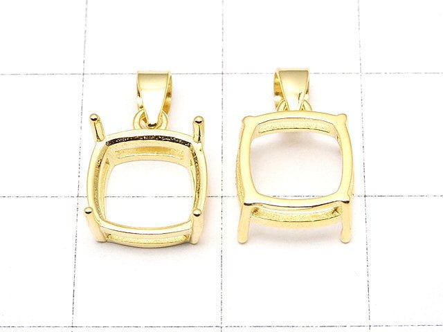 [Video] Silver925 Pendant Frame Square Faceted 8mm 18KGP 1pc