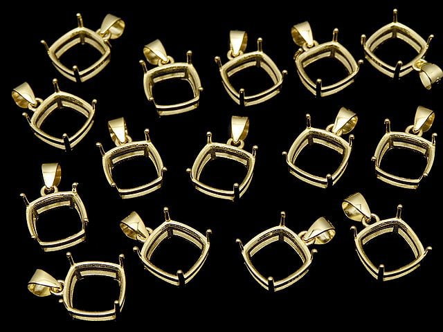 [Video] Silver925 Pendant Frame Square Faceted 8mm 18KGP 1pc