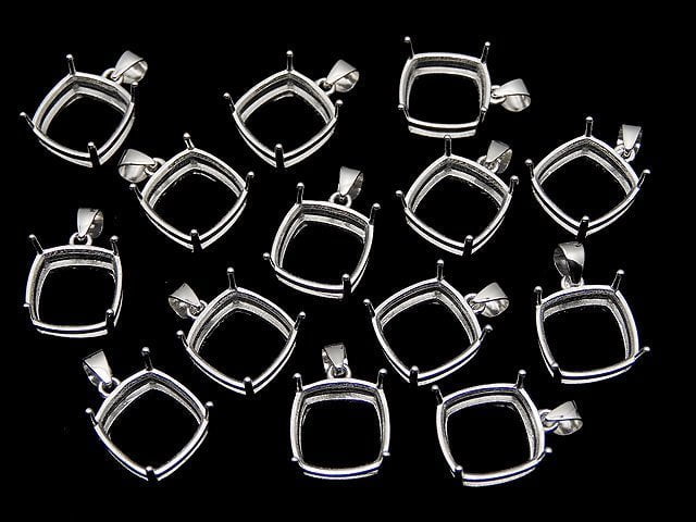 [Video] Silver925 Pendant Frame Square Faceted 10mm Rhodium Plated 1pc