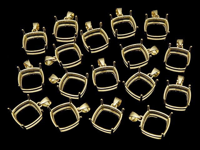 [Video] Silver925 Pendant Empty Frame Square Faceted 10mm 18KGP 1pc
