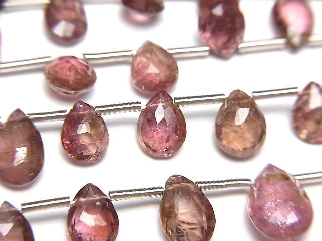 [Video] Pink Tourmaline AA+ Pear shape Faceted Briolette 1strand beads (aprx.6inch / 16cm)