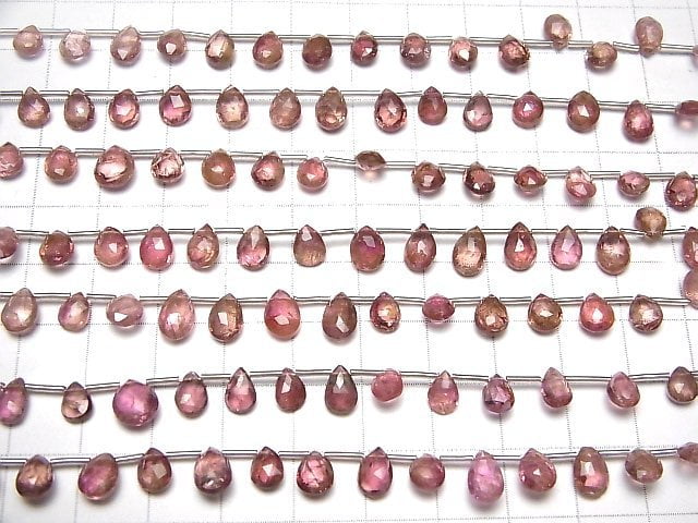 [Video] Pink Tourmaline AA+ Pear shape Faceted Briolette 1strand beads (aprx.6inch / 16cm)