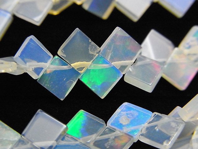 [Video] Ethiopia Opal Flat Diamond 6x6mm 1strand beads (aprx.7inch/18cm)