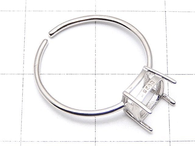 [Video] Silver925 Ring Empty Frame (Claw Clasp) Square Faceted 6mm Rhodium Plated Free Size 1pc