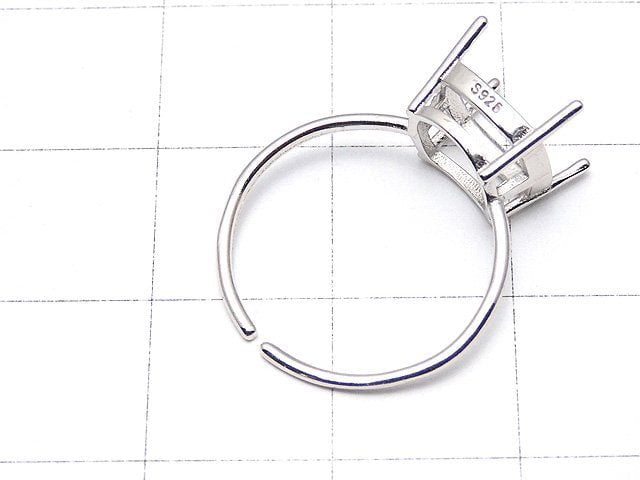 [Video] Silver925 Ring Empty Frame (Claw Clasp) Square Faceted 8mm Rhodium Plated Free Size 1pc