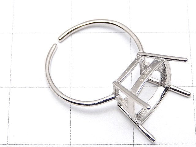 [Video] Silver925 Ring Empty Frame (Claw Clasp) Square Faceted 10mm Rhodium Plated Free Size 1pc