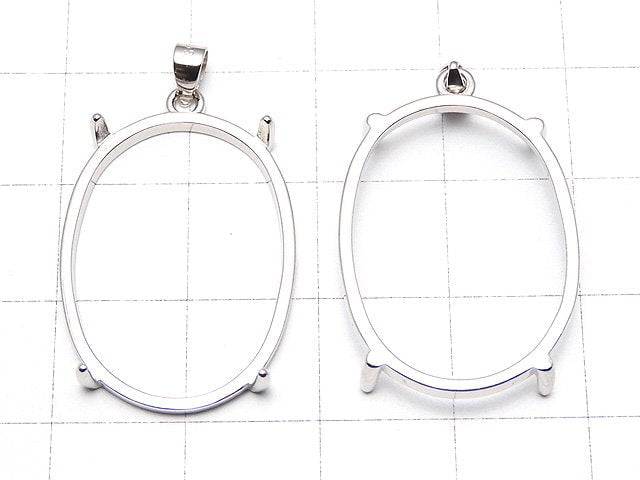 [Video] Silver925 Pendant Empty Frame Oval 25x18mm Rhodium Plated 1pc