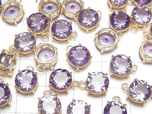 [Video]High Quality Amethyst AAA Bezel Setting Round Faceted 8x8mm 18KGP 1pc